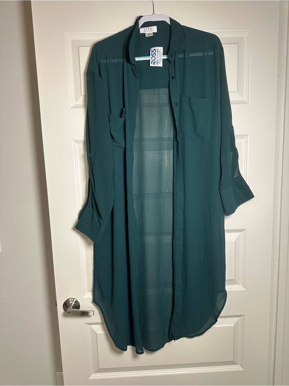 LIFe Striped Teal Sheer Button-Up Duster